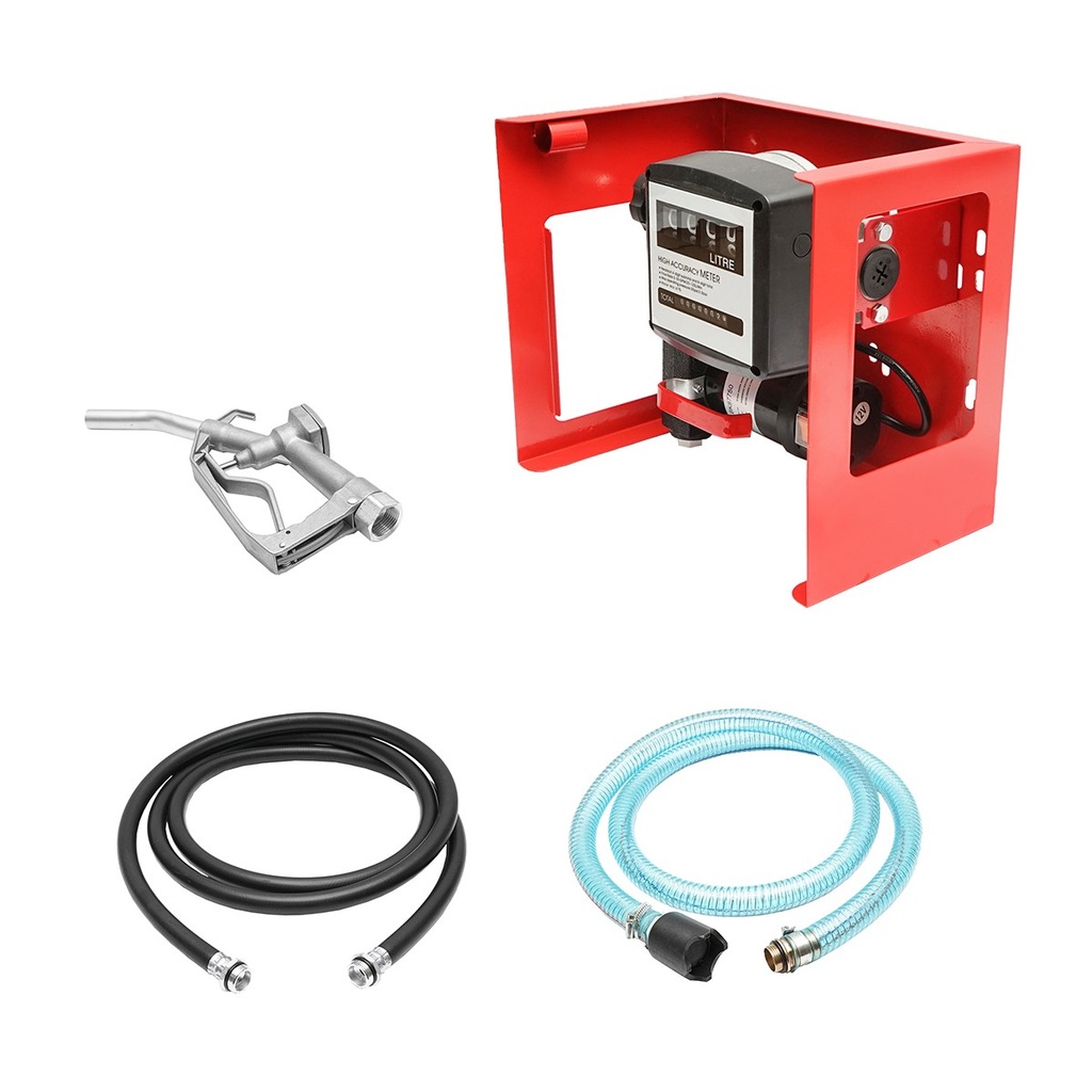 Kit pompa transfer motorina 12V, debit 40L/min cu contor, furtun aspiratie 1,5m, furtun transfer 4m si pistol