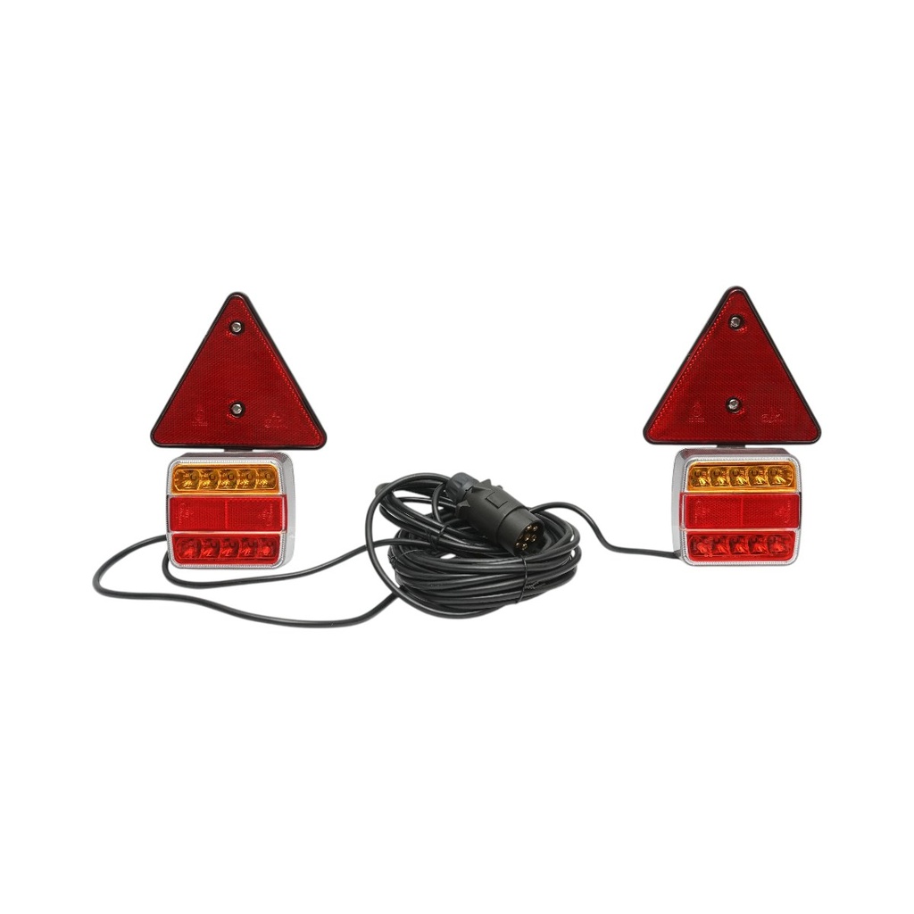 Set lampi LED magnetice cu triunghiuri reflectorizante pentru remorca, fisa 7 pini, cablu stopuri 2.5m cablu fisa 7.5m