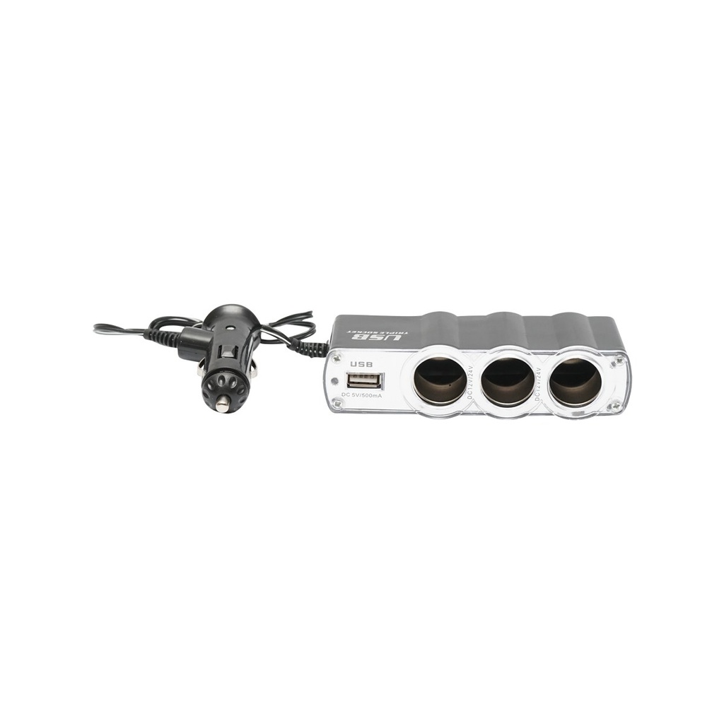 Adaptor triplu bricheta si 1 port usb cu cablu 1m