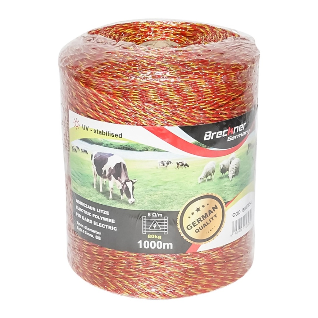 Rola fir galben-rosu fi 2mm. 6x0.15mm 8 Ohm/m SS, 1000m gard electric