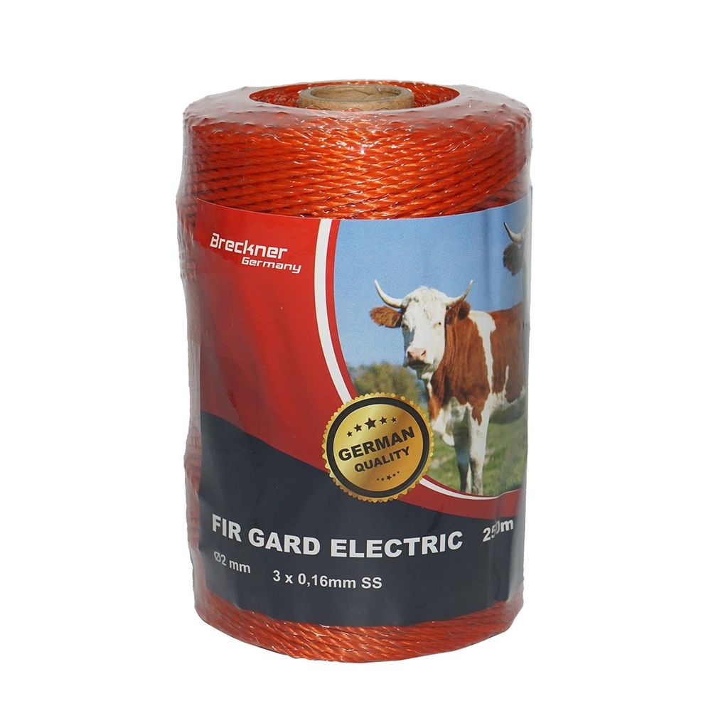 Rola fir 250m 2mm 3x0.16mm SS portocalie gard electric