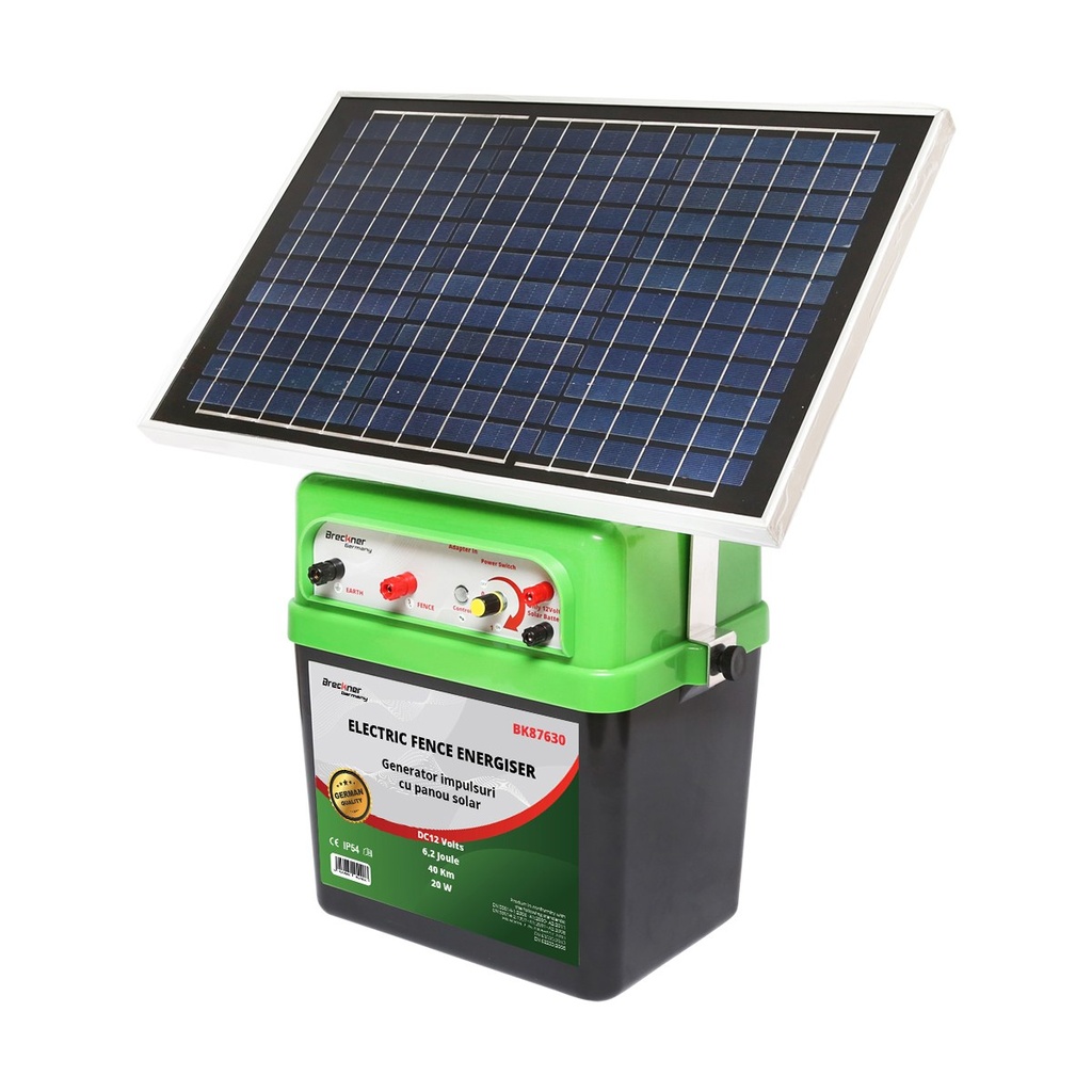 Aparat generator impulsuri 12V 6.2 Joule 40km cu panou solar 20W gard electric