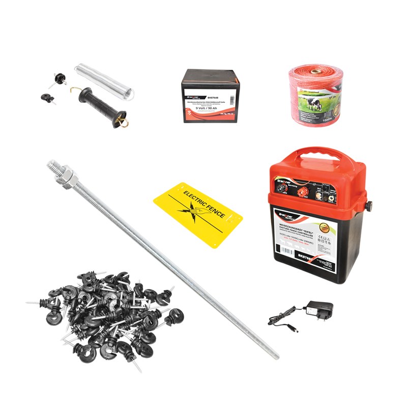 Kit gard electric 9-12V/220V, 1 Joule, lungime fir 1000m cu baterie uscata (nereincarcabila) 9V/90Ah