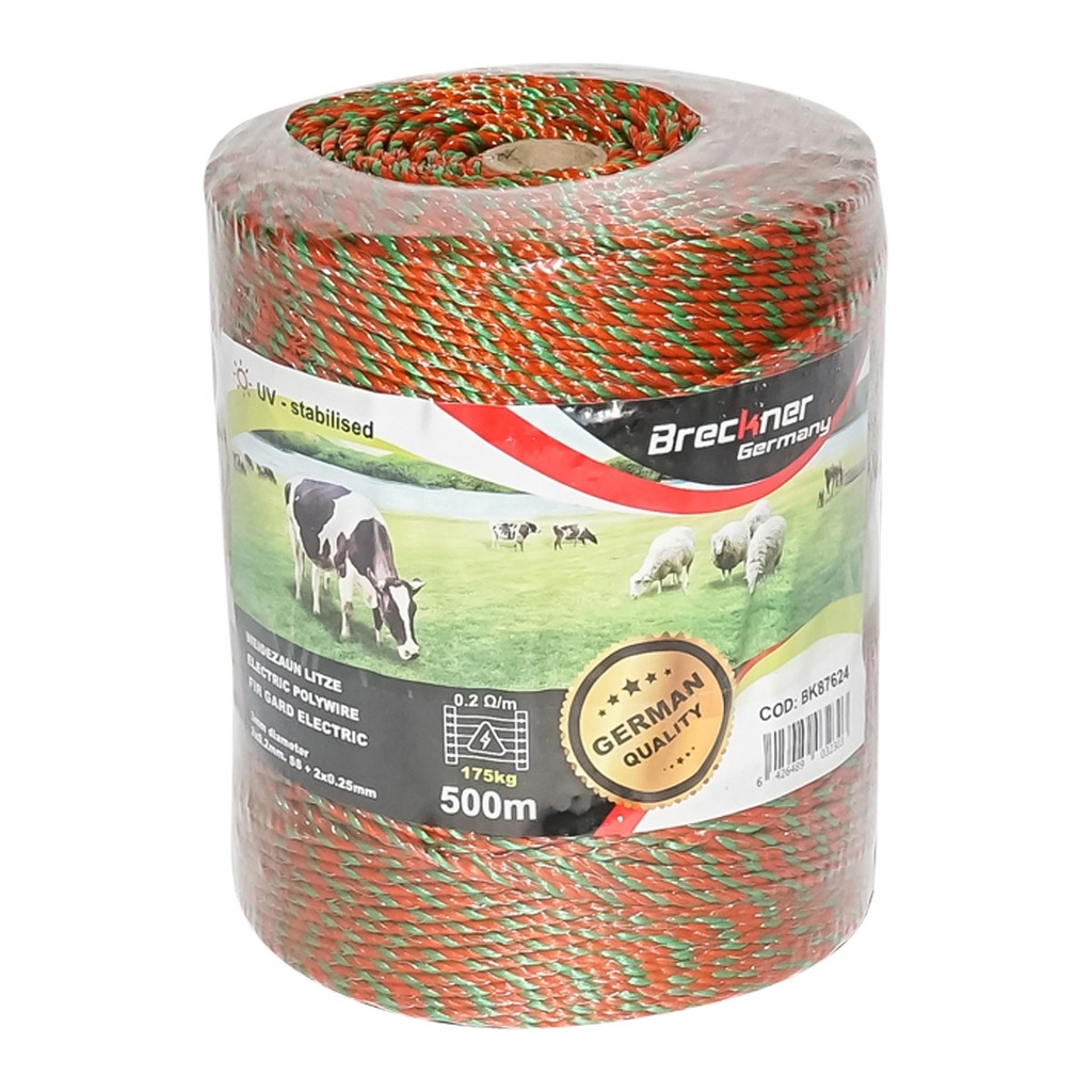 Rola fir portocaliu-verde fi 3 mm 3x0.2mm SS + 2x0.25mm CU, 500m gard electric