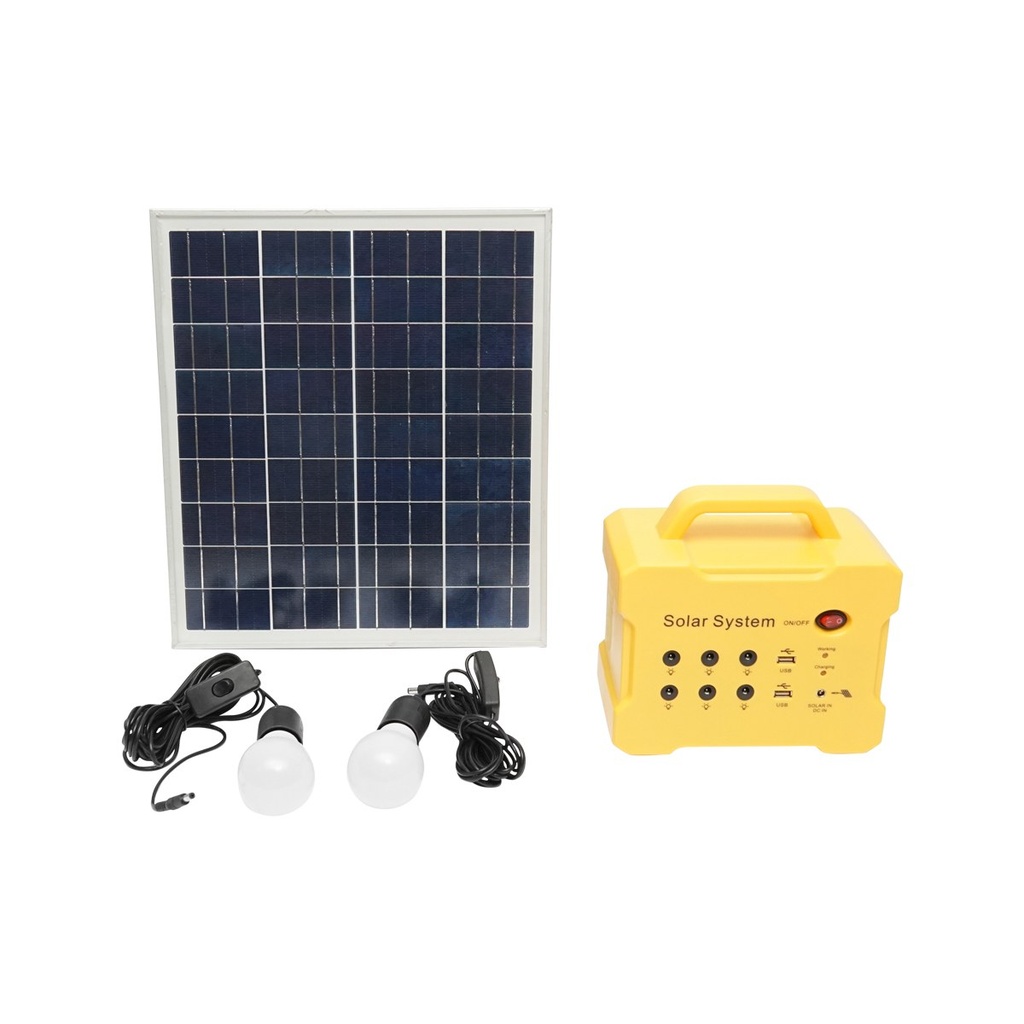 Sistem panou solar policristalin 18V/20W cu radio FM /MP3 si 2 becuri 12V/3W