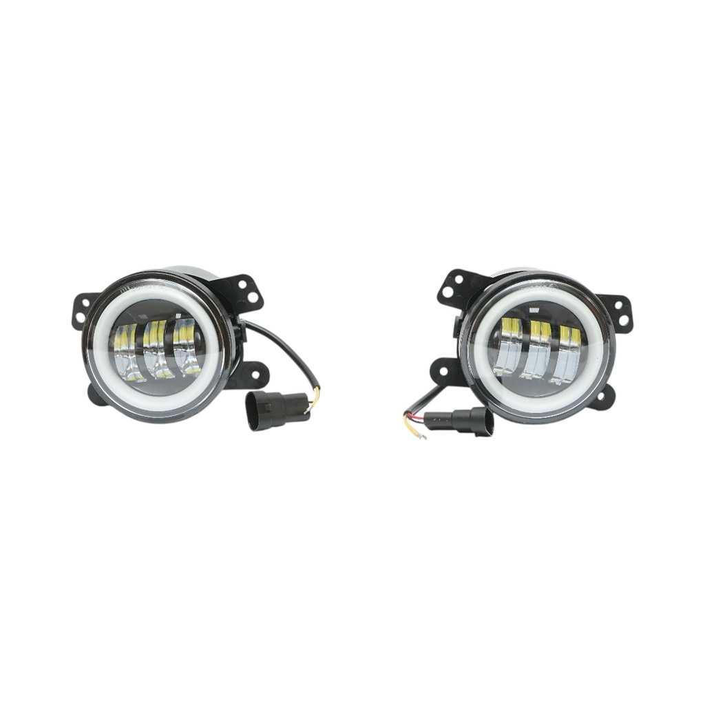 Set 2 proiectoare ceata LED cu DRL Angel Eyes 10-60V 30W, 3 functii alb/galben, lumina de zi, ceata si semnalizare