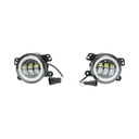 Set 2 proiectoare ceata LED cu DRL Angel Eyes 10-60V 30W, 3 functii alb/galben, lumina de zi, ceata si semnalizare