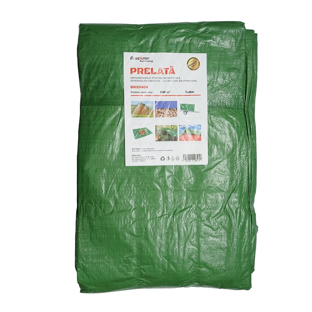 Prelata cu ochiuri de prindere 100g/m2 verde 5x8m