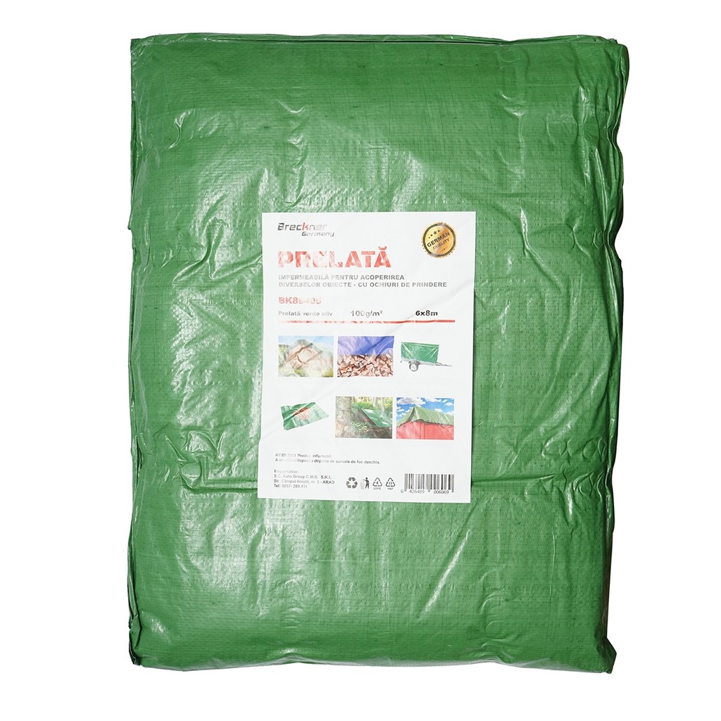 Prelata cu ochiuri de prindere 100g/m2 verde 6x8m
