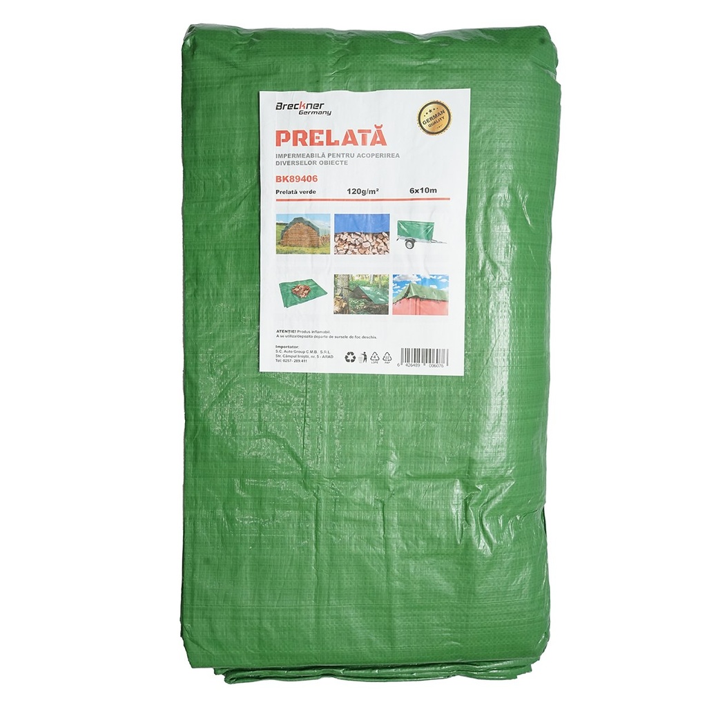 Prelata cu ochiuri de prindere 120g/m2 verde 6x10m