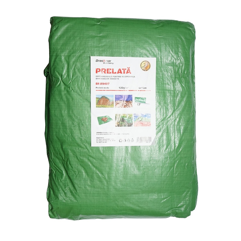 Prelata cu ochiuri de prindere 120g/m2 verde 6x12m