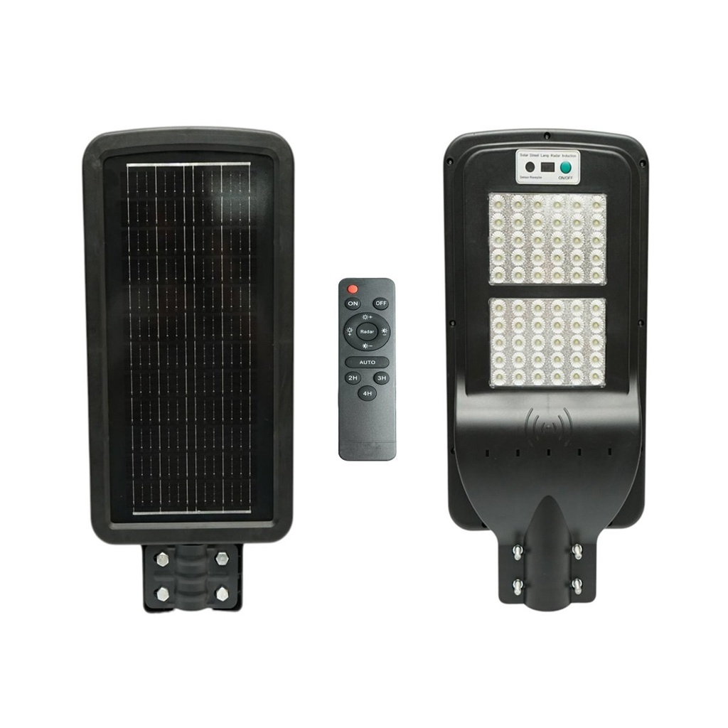 Lampa solara LED iluminat stradal 60W, 6500K cu panou solar, senzor de miscare si prindere pe stalp IP65