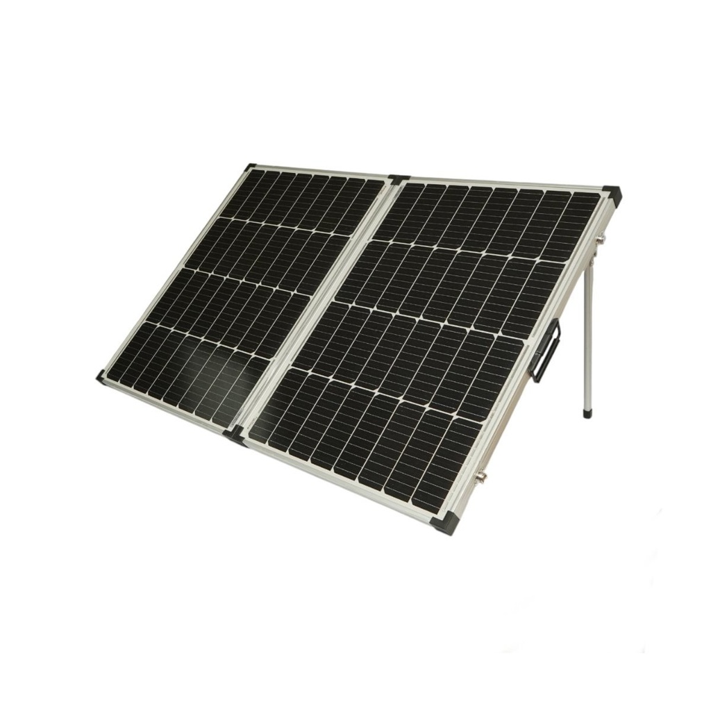 Panou solar 145W portabil fotovoltaic monocristalin tip valiza cu regulator tensiune 12/24V 20Ah 2 USB-uri