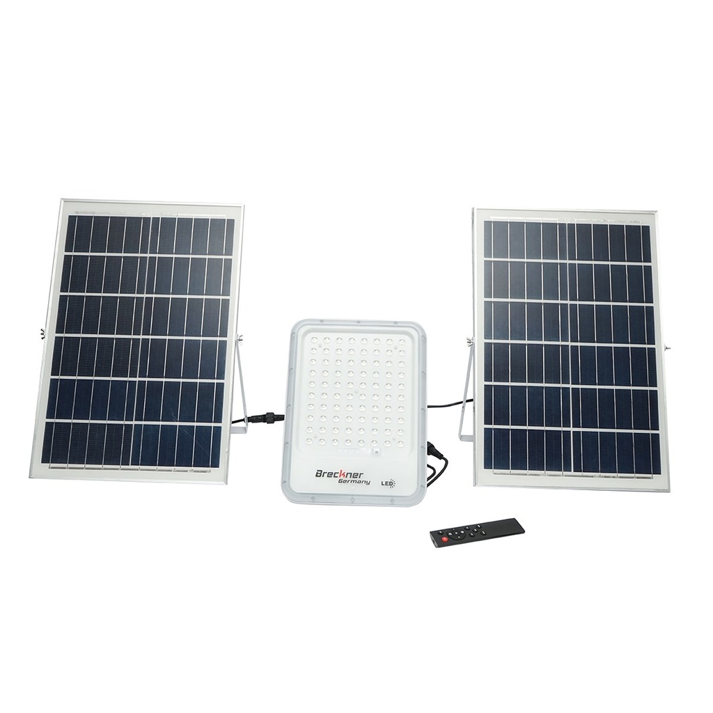 Lampa LED cu panouri solare 50W proiector 150W telecomanda, baterie 3,2V/40Ah