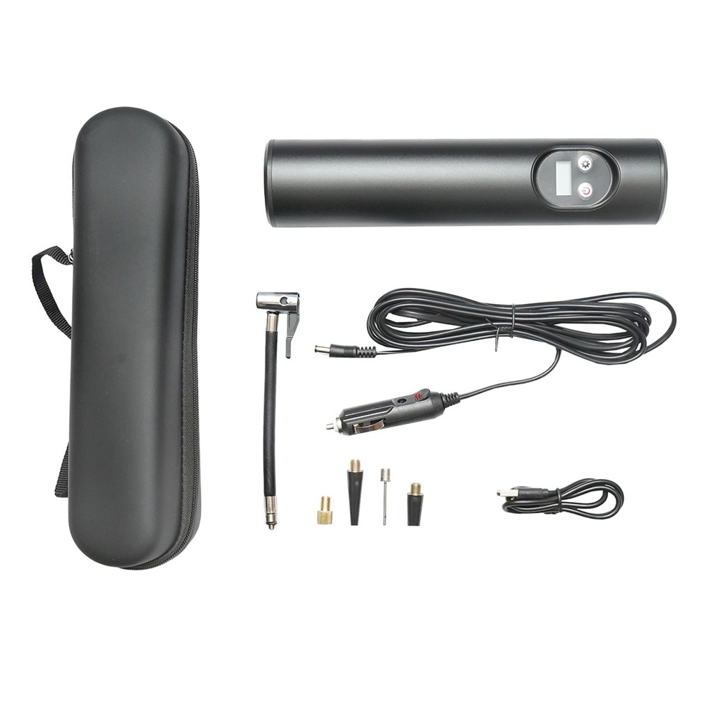 Compresor aer portabil negru 12,4V baterie 6000Am reincarcabila 250x56x47mm cu accesorii