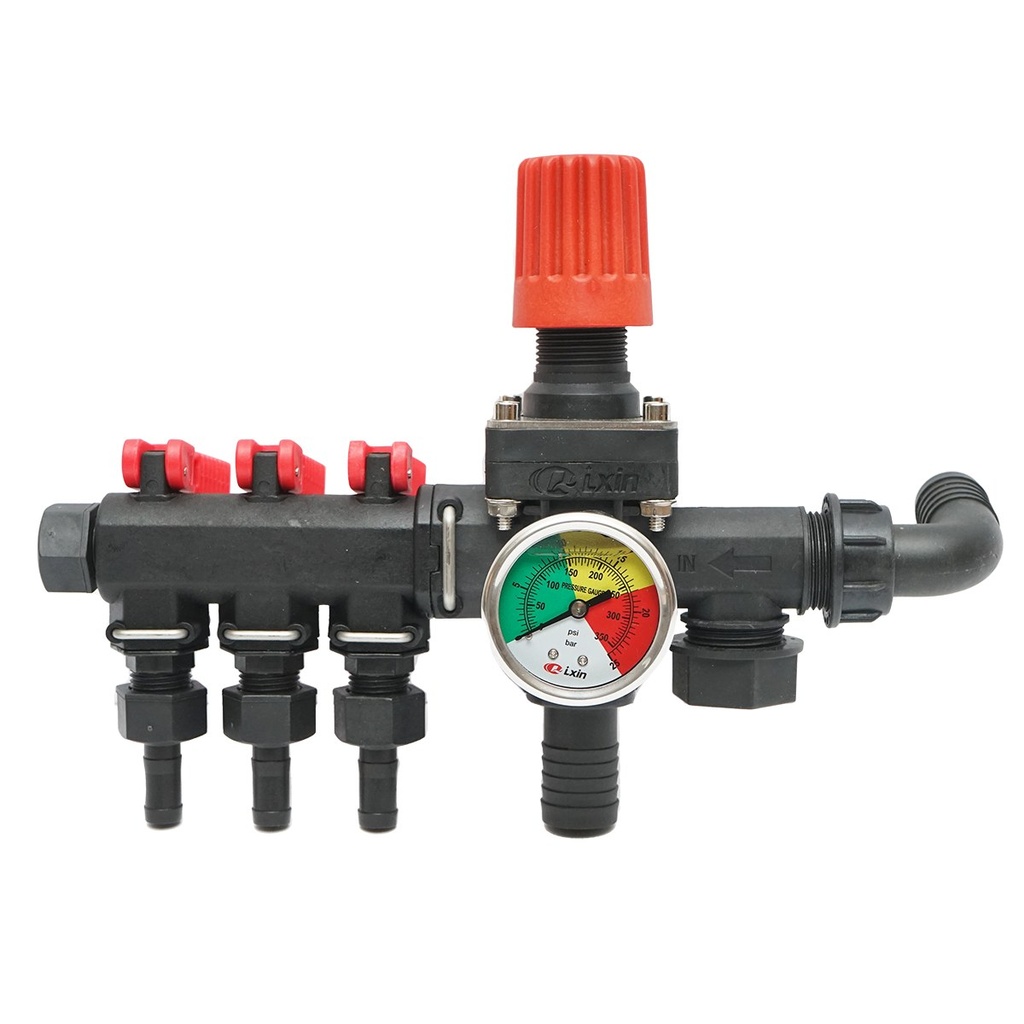 Distribuitor cu 3 cai si manometru cu glicerina pentru erbicidator (compatibil model polonez)