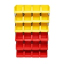 Stand cu 24 cutii pentru depozitare / organizare, cutie din plastic rosie, galbena,700x300x1150mm