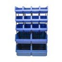Stand cu 16 cutii pentru depozitare / organizare, cutie din plastic albastra, 680x510x1100mm
