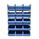 Stand cu 15 cutii pentru depozitare / organizare, cutie din plastic albastra, 765x400x1100mm