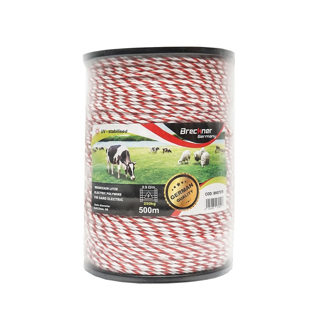 Rola fir alb-rosu fi 4mm 6x0.2mm SS, 0.9Ohm/m, 500m gard electric