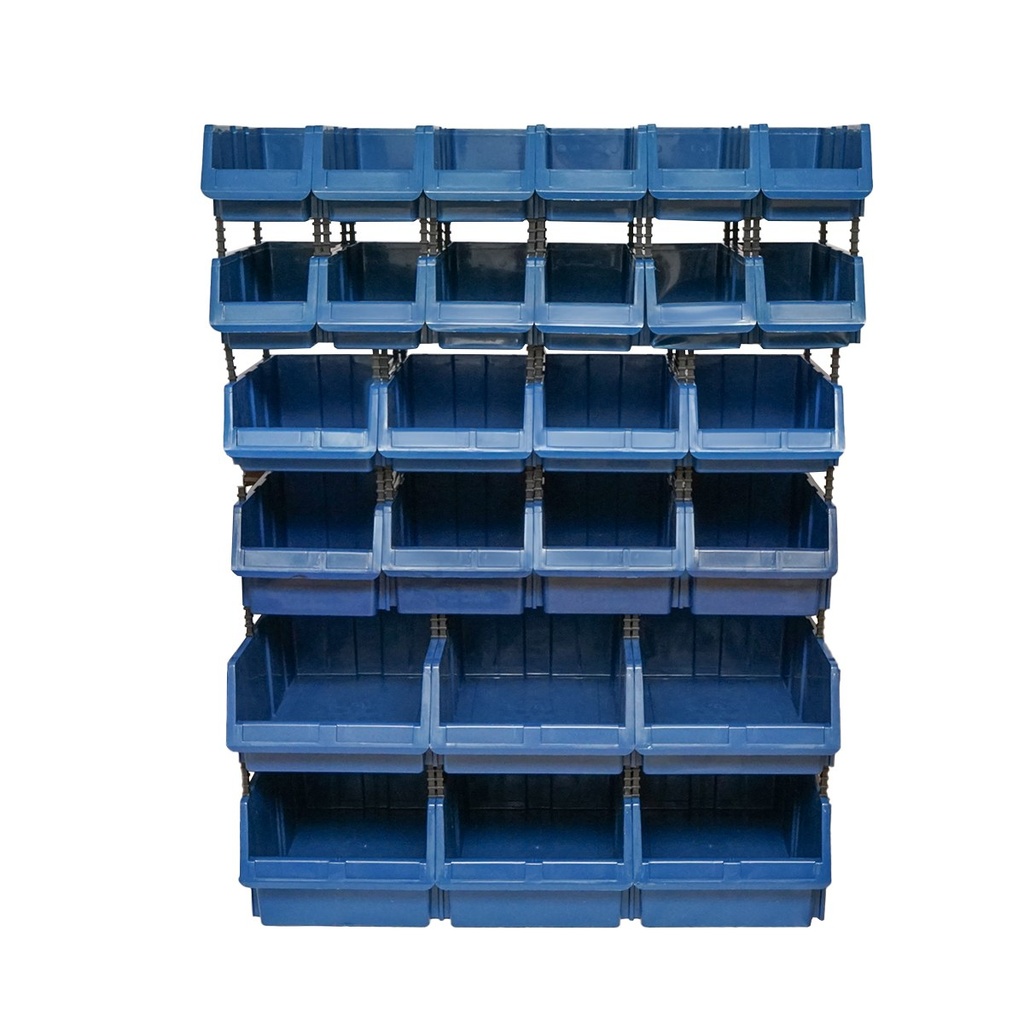 Stand cu 26 cutii pentru depozitare / organizare, cutie din plastic albastra,1020x510x1350mm