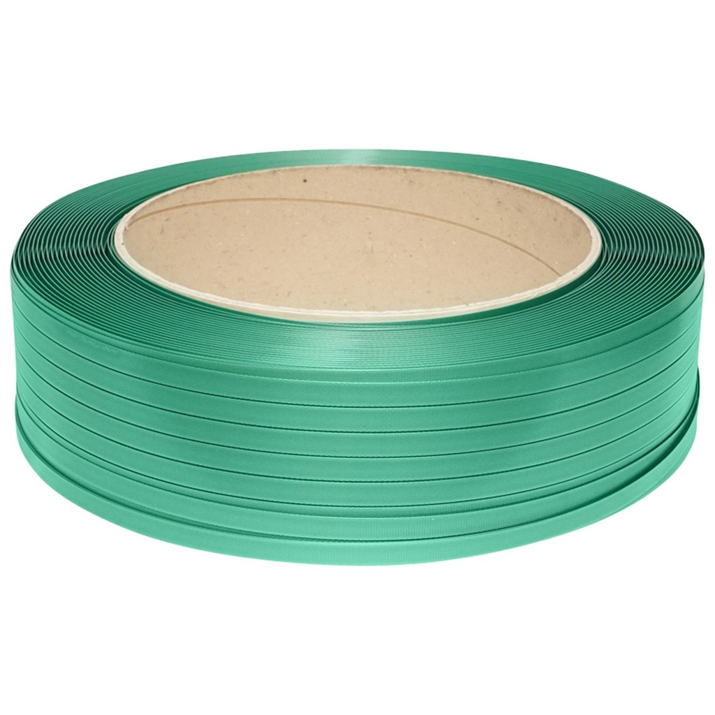 Banda de legat PET poliester, 19x1mm, verde, rola 1000m