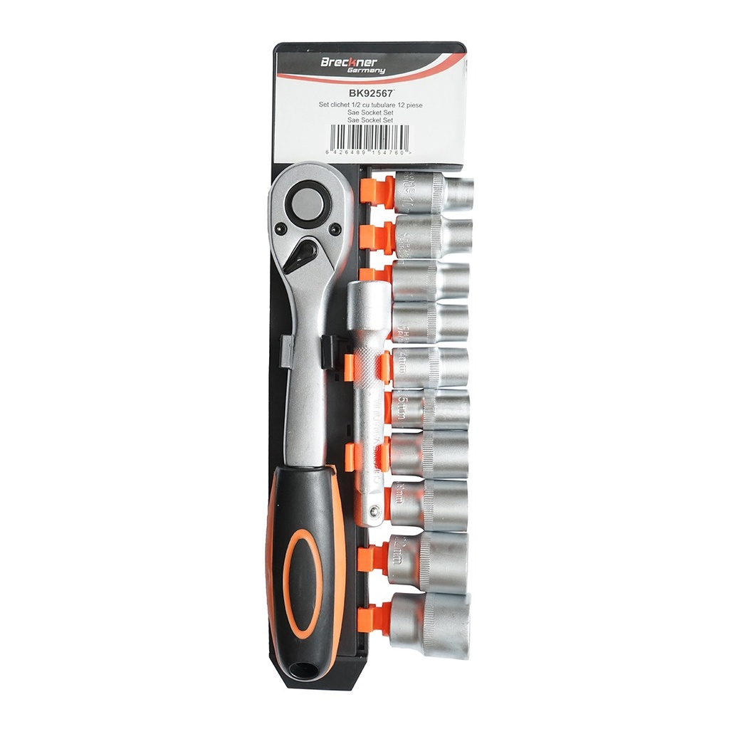 Set chei tubulare 10-24mm, prelungitor si antrenor cu clichet 1/2 inch 12 piese