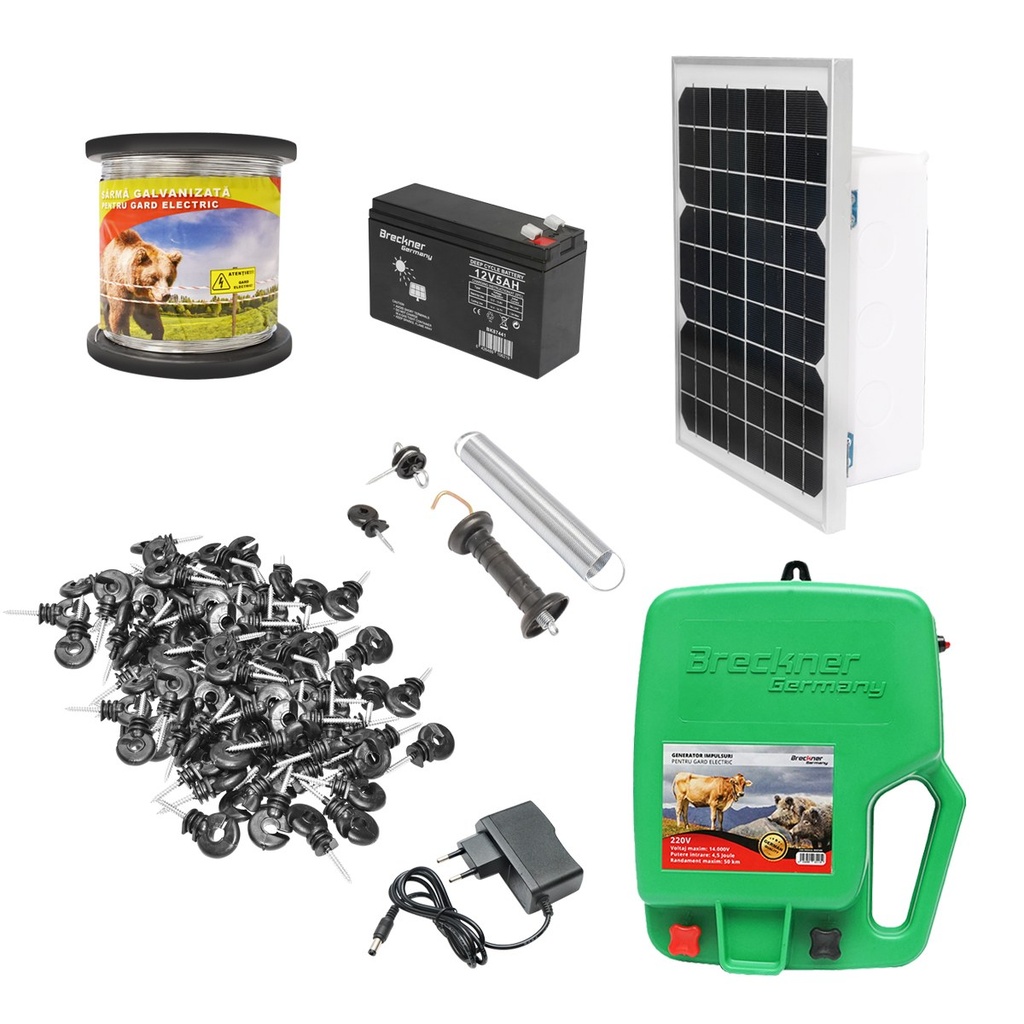 Kit gard electric DC 12/220V, 4.5 Joule,lungime fir 1000m cu panou solar 20W