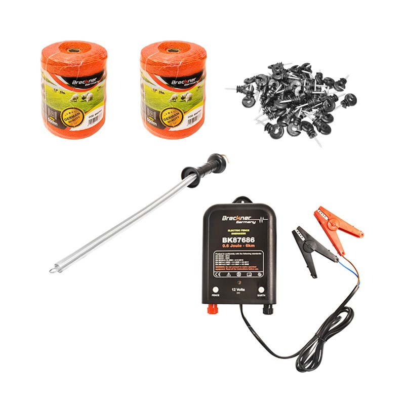 Kit complet gard electric 12V 0.6 Joule, lungime fir 1000m, 100 izolatori, kit poarta