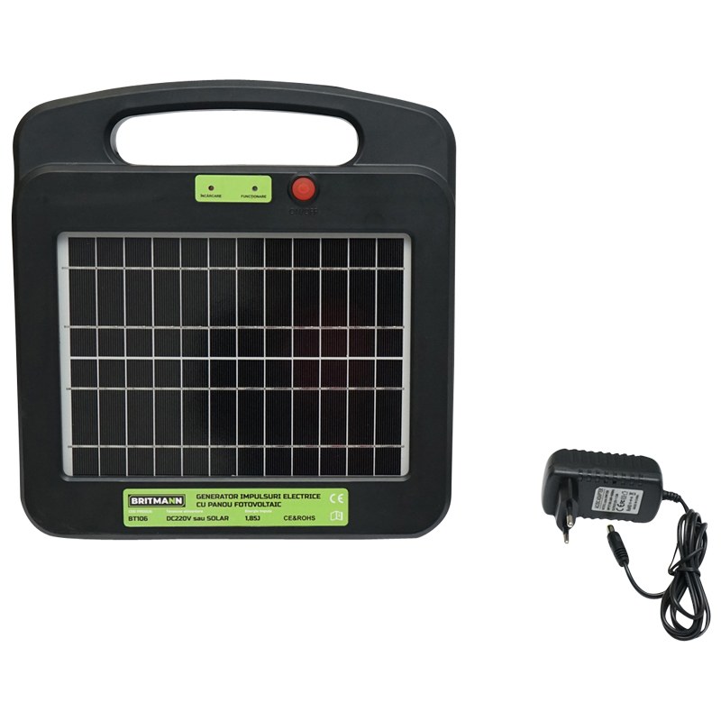 Aparat generator de impulsuri DC 12V/220V, 1.85 Joule 20km cu panou solar pentru gard electric BRITMANN