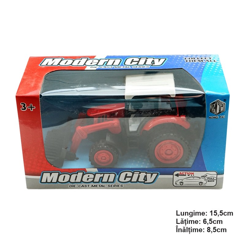 Jucarie tractor rosu cu incarcator frontal Modern City