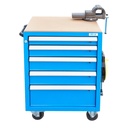 Dulap carucior pentru scule metalic cu 5 sertare echipat cu menghina si rola curent 220V 450x600x860mm