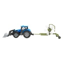 Tractor albastru jucarie cu incarcator frontal si utilaj grebla agricola Farm Truck