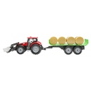 Tractor rosu jucarie cu incarcator frontal si remorca pentru baloti Farm Truck