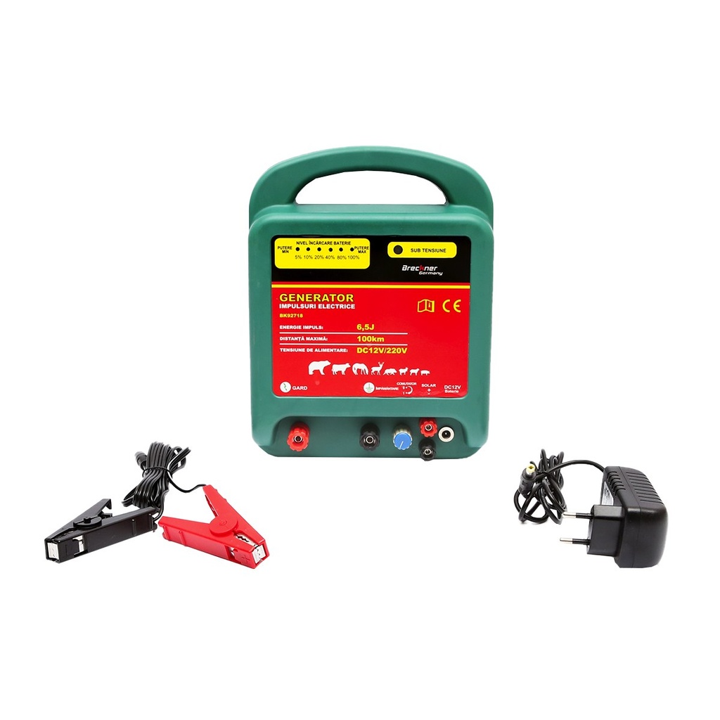 Aparat generator de impulsuri DC12/220V 6.5 Joule, 100Km pentru gard electric