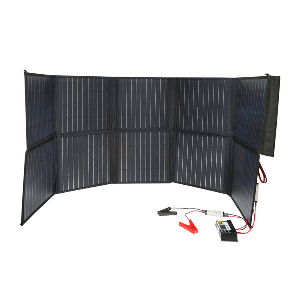 Panou solar 200W cu regulator tensiune 12/24V, 20A, 10 segmente (370x370x70mm) portabil tip valiza