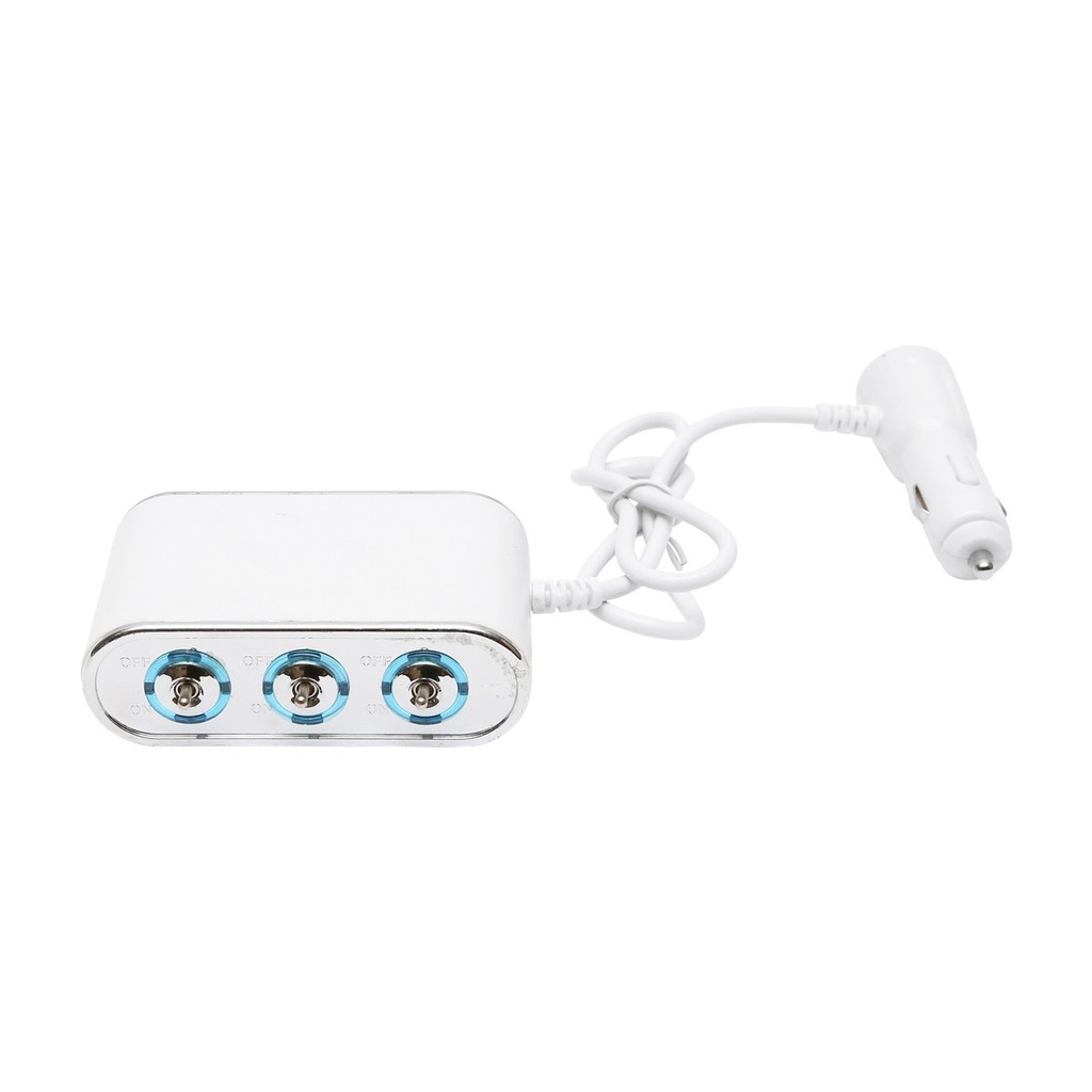 Adaptor bricheta auto tripla 12/24V alb cu intrerupator individual si 1 port USB 5V 2.1A