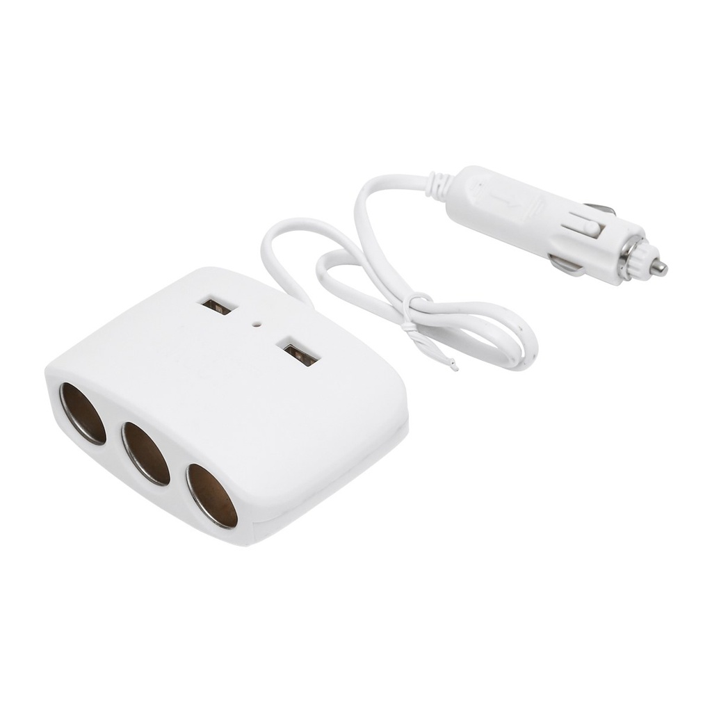 Adaptor bricheta auto tripla 12/24V alb si 2x port USB 5V/1000mA