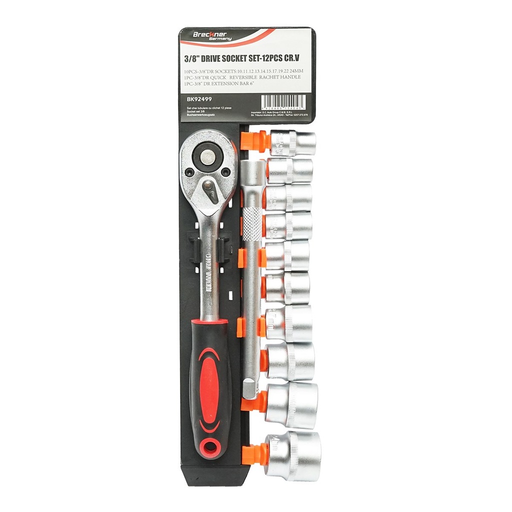 Set chei tubulare 10-24mm, prelungitor 150mm si antrenor cu clichet 3/8 inch 12 piese