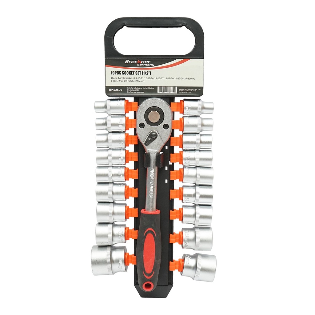 Set chei tubulare 8-30mm, antrenor cu clichet 1/2 inch 19 piese