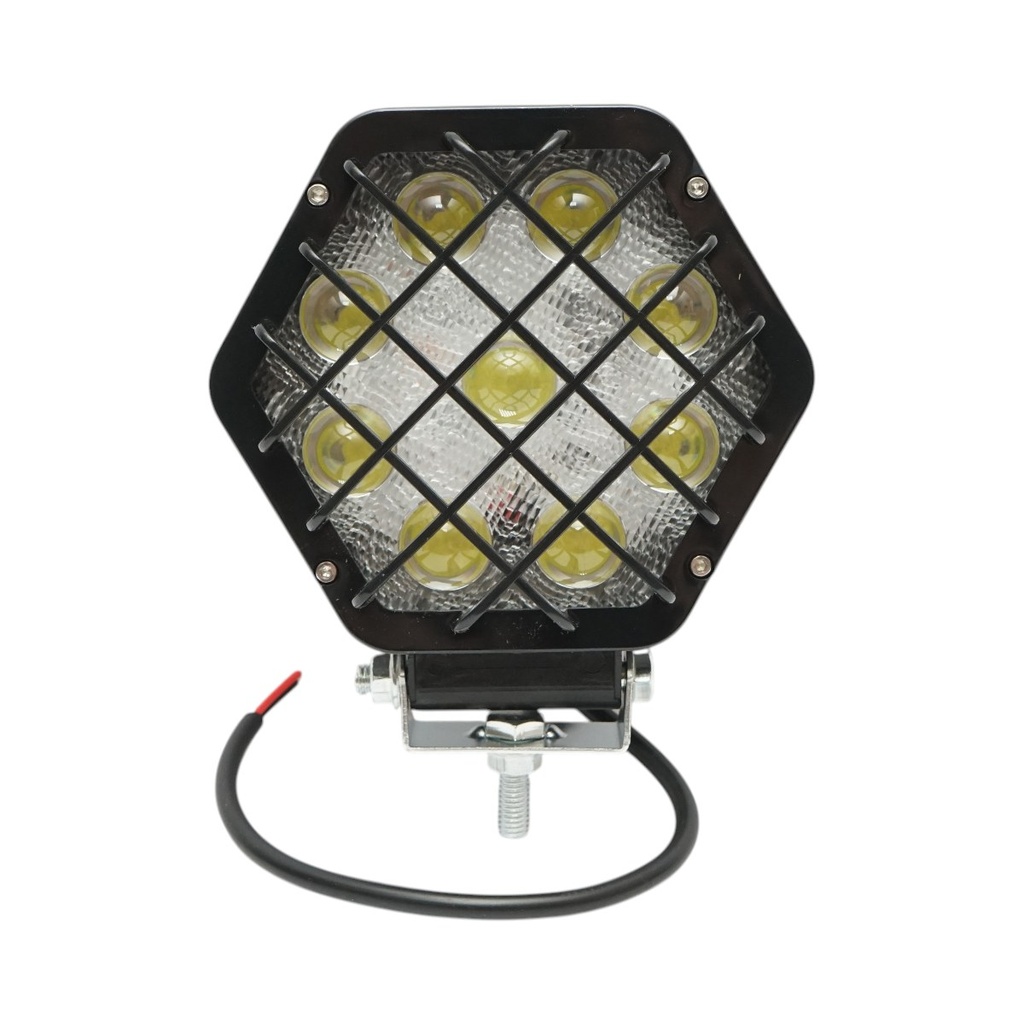 Lampa proiector hexagonal cu grilaj metalic negru, 9 LED-uri, unghi de radiere 30, DC 10-80V 27W