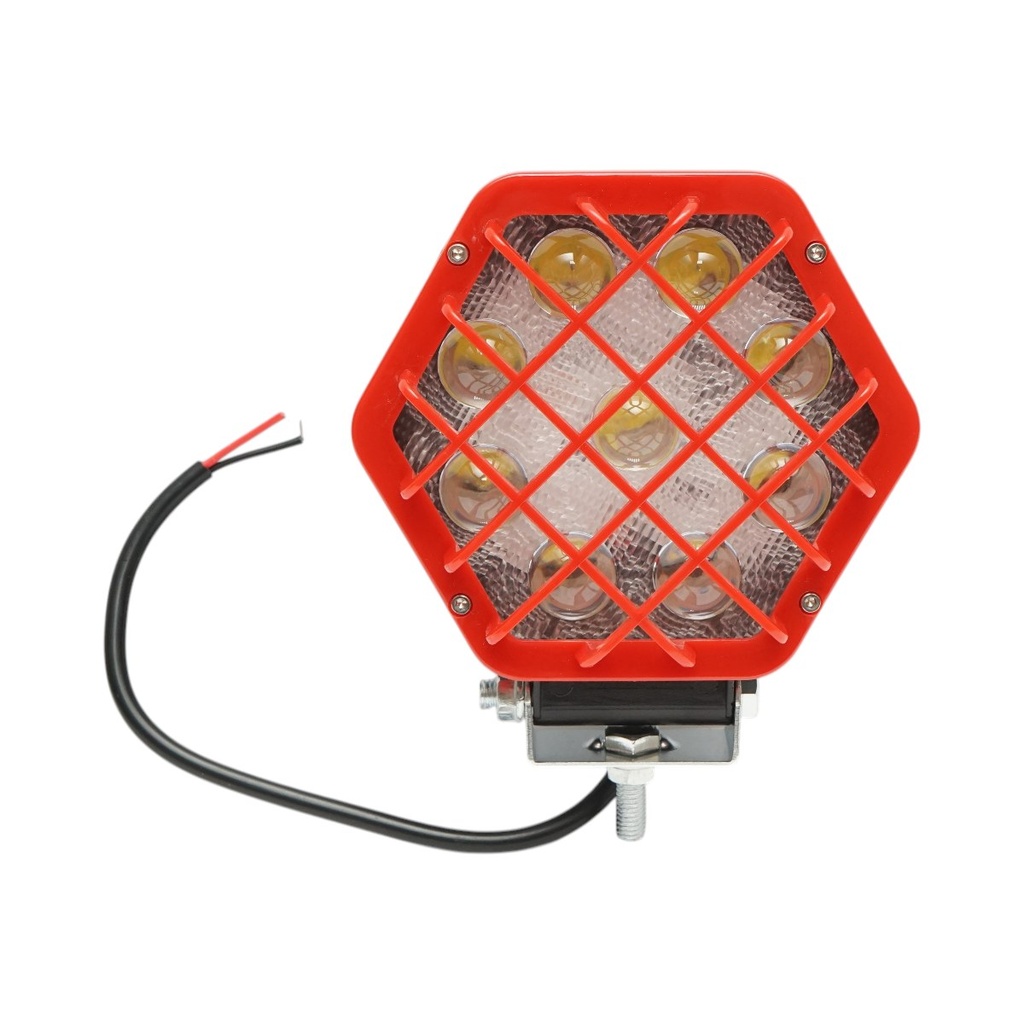 Lampa proiector hexagonal cu grilaj metalic rosu, 9 LED-uri, unghi de radiere 30, DC 10-80V 27W