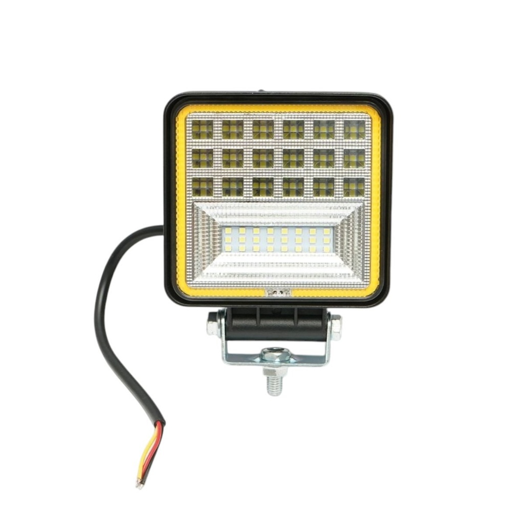 Proiector patrat LED cu DRL 126W, 10-30V, alb-galben, carcasa aluminiu 106x134x30mm