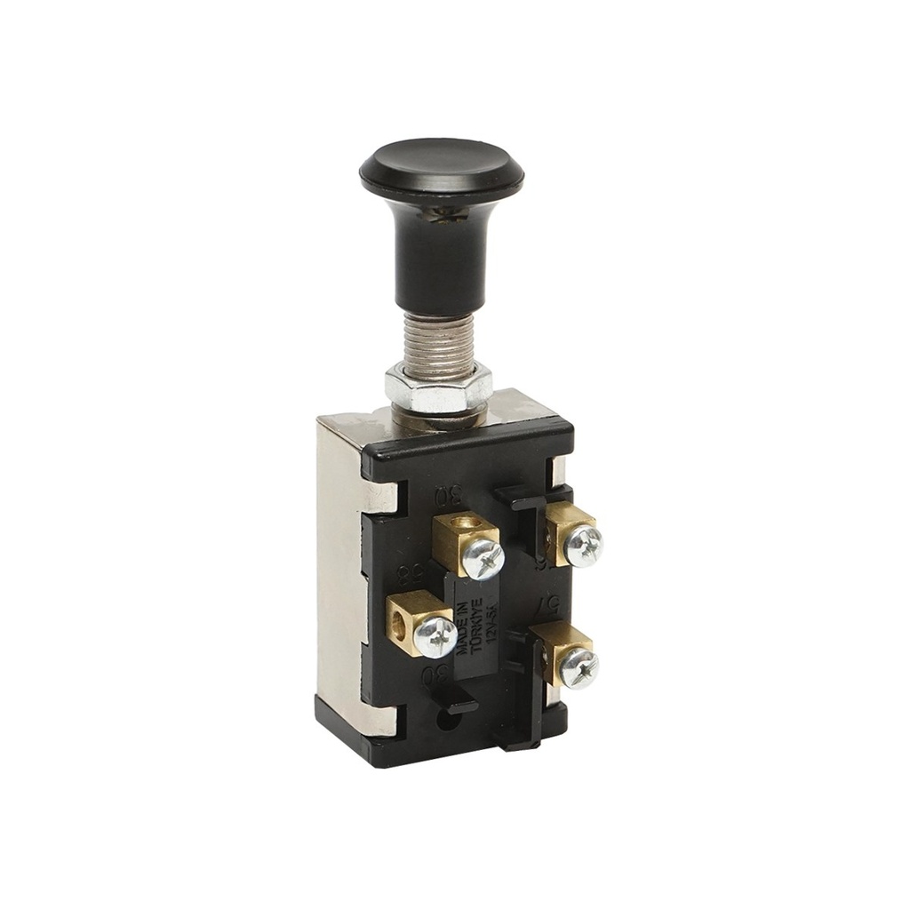 Intrerupator scurt on-off 12V/5A pull switch cu piulita prindere metalica