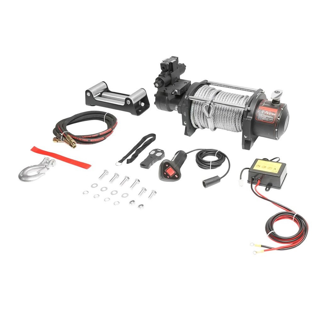 Troliu hidraulic complet cu telecomanda, cablu otel, tensiune alimentare 12V, sarcina maxima 6T (13300lbs)