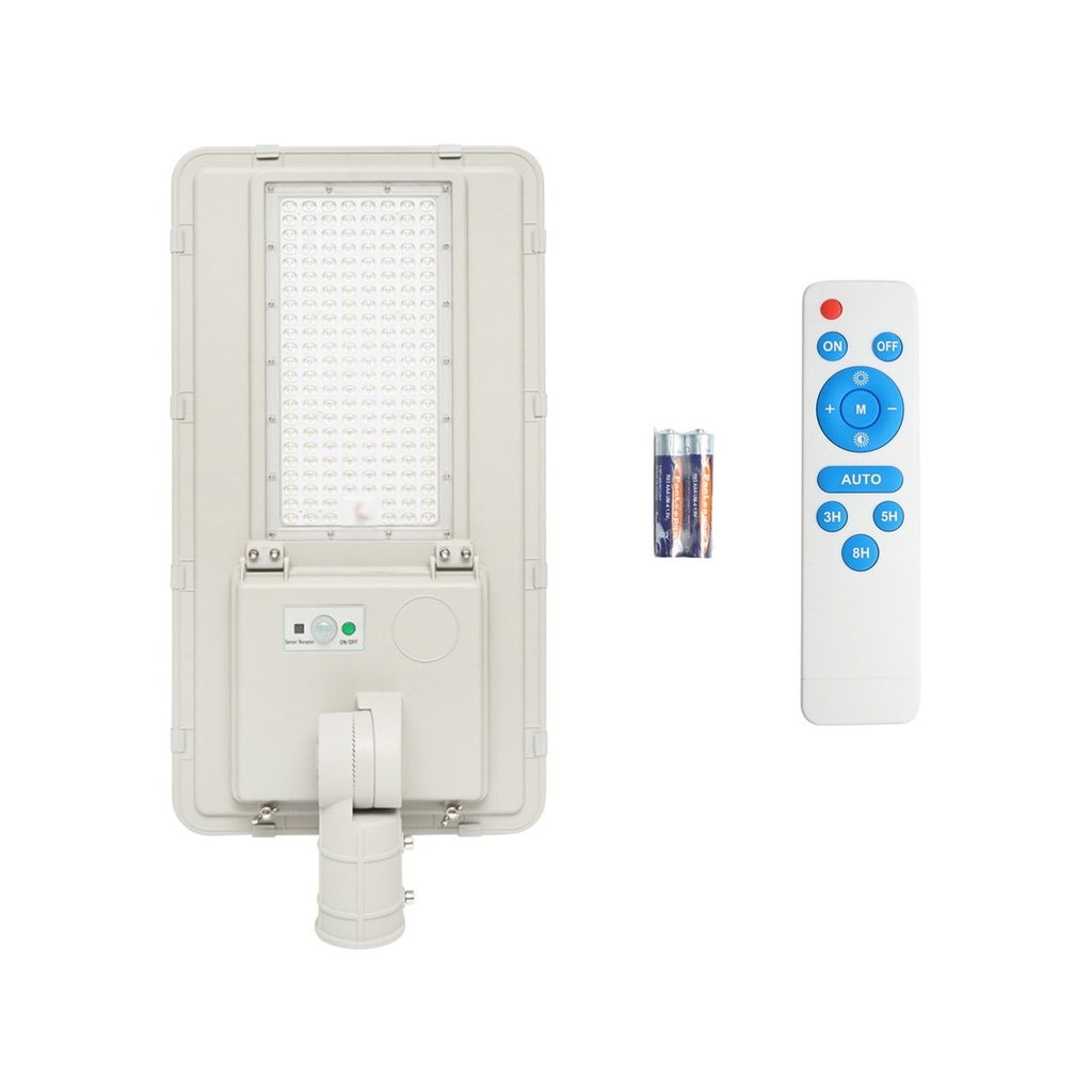 Lampa solara LED iluminat stradal 180W, 6500K, IP65 cu panou solar senzor de miscare si prindere pe stalp