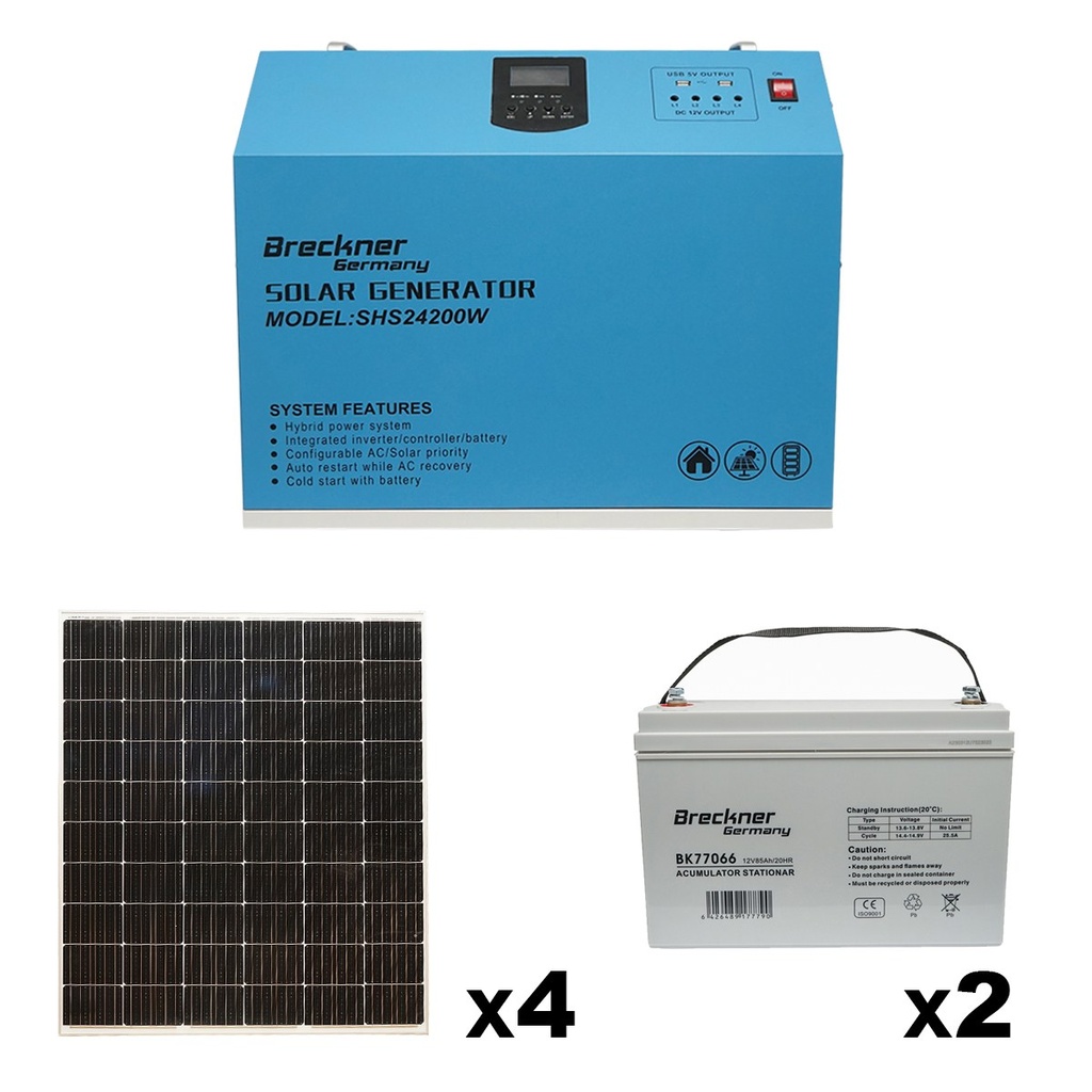 Kit sistem solar fotovoltaic mobil, cu invertor Hybrid PMW 1,6KW , panouri de 300W, si acumulatori 85Ah