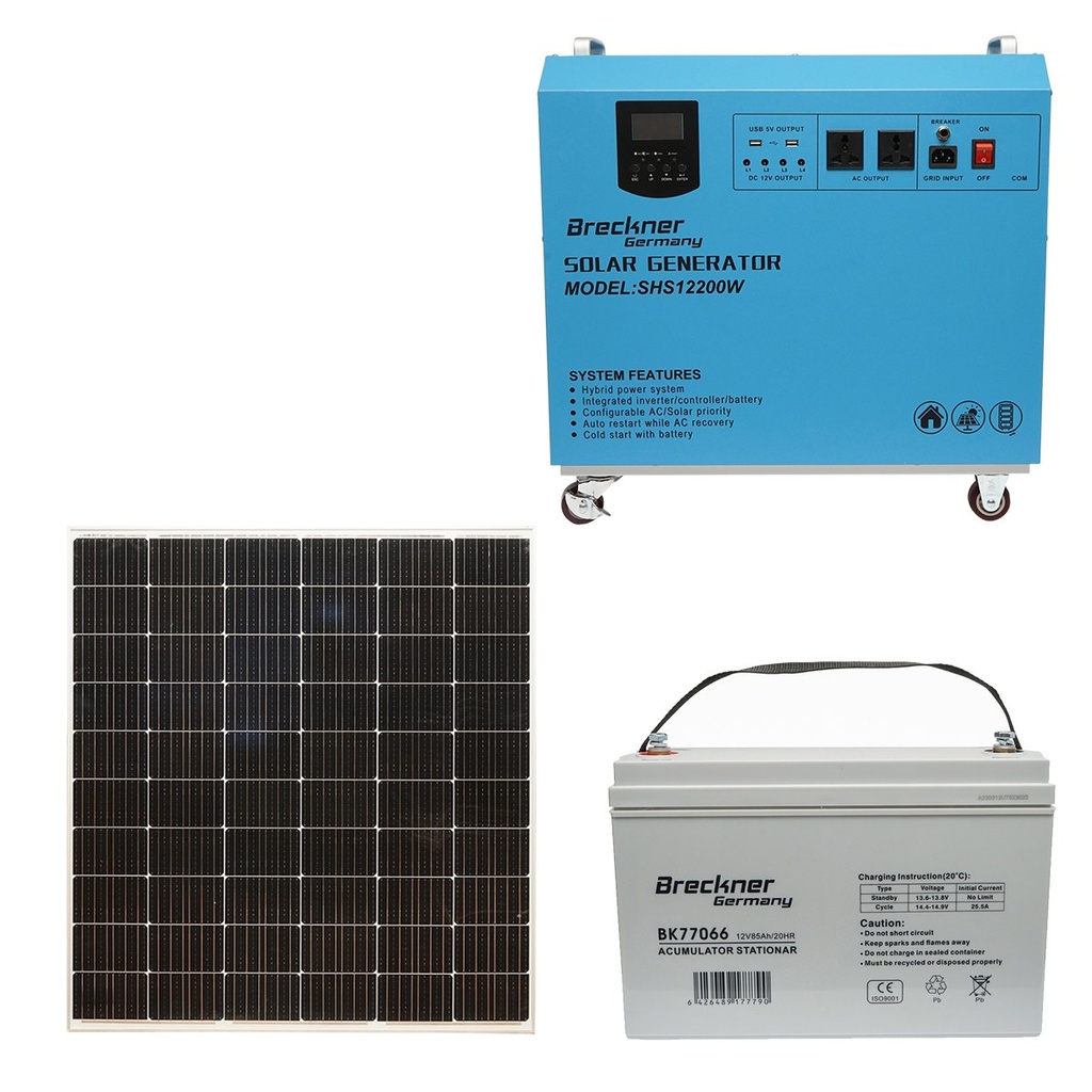 Kit sistem solar fotovoltaic mobil 600W, 12V/85Ah cu invertor PMW 800W