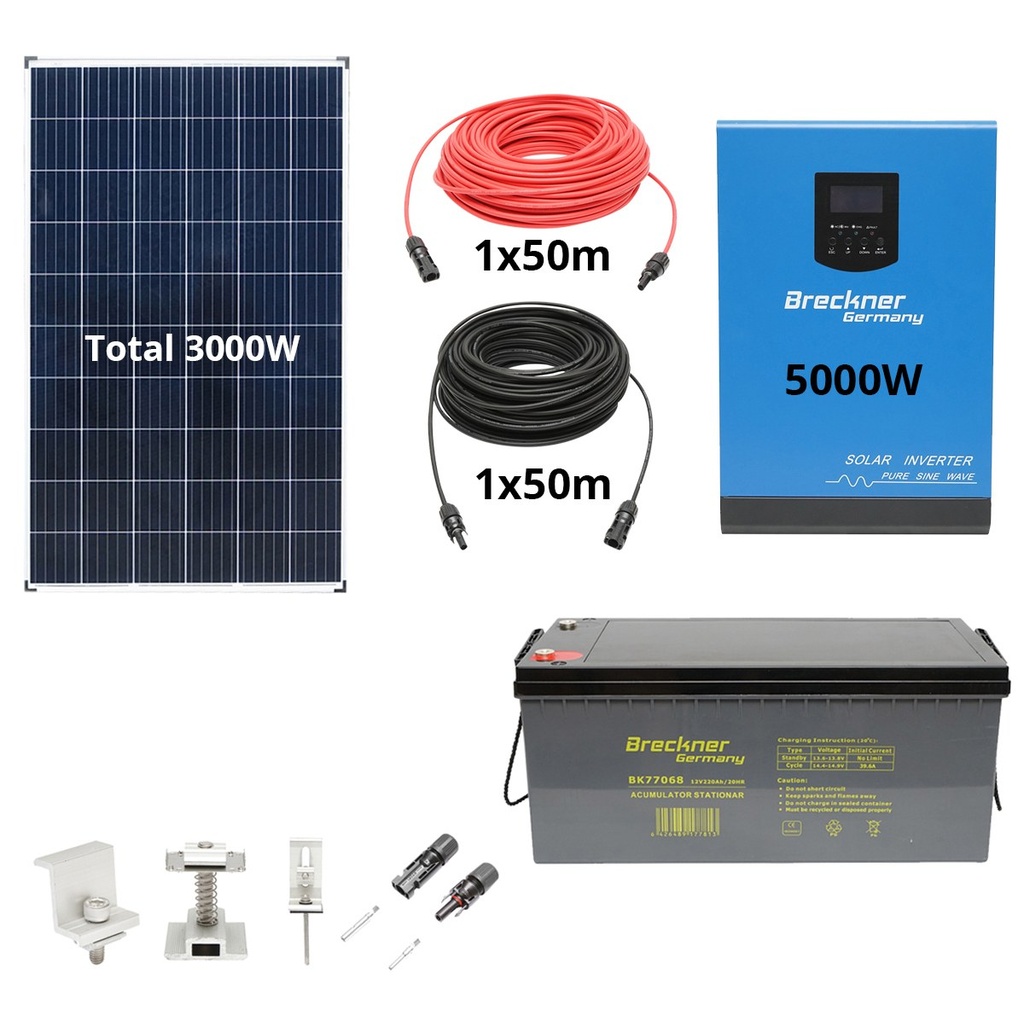 Sistem solar fotovoltaic cu invertor 5KW 220V ON-Grid Hibrid 48V, 105A MPPT Germay