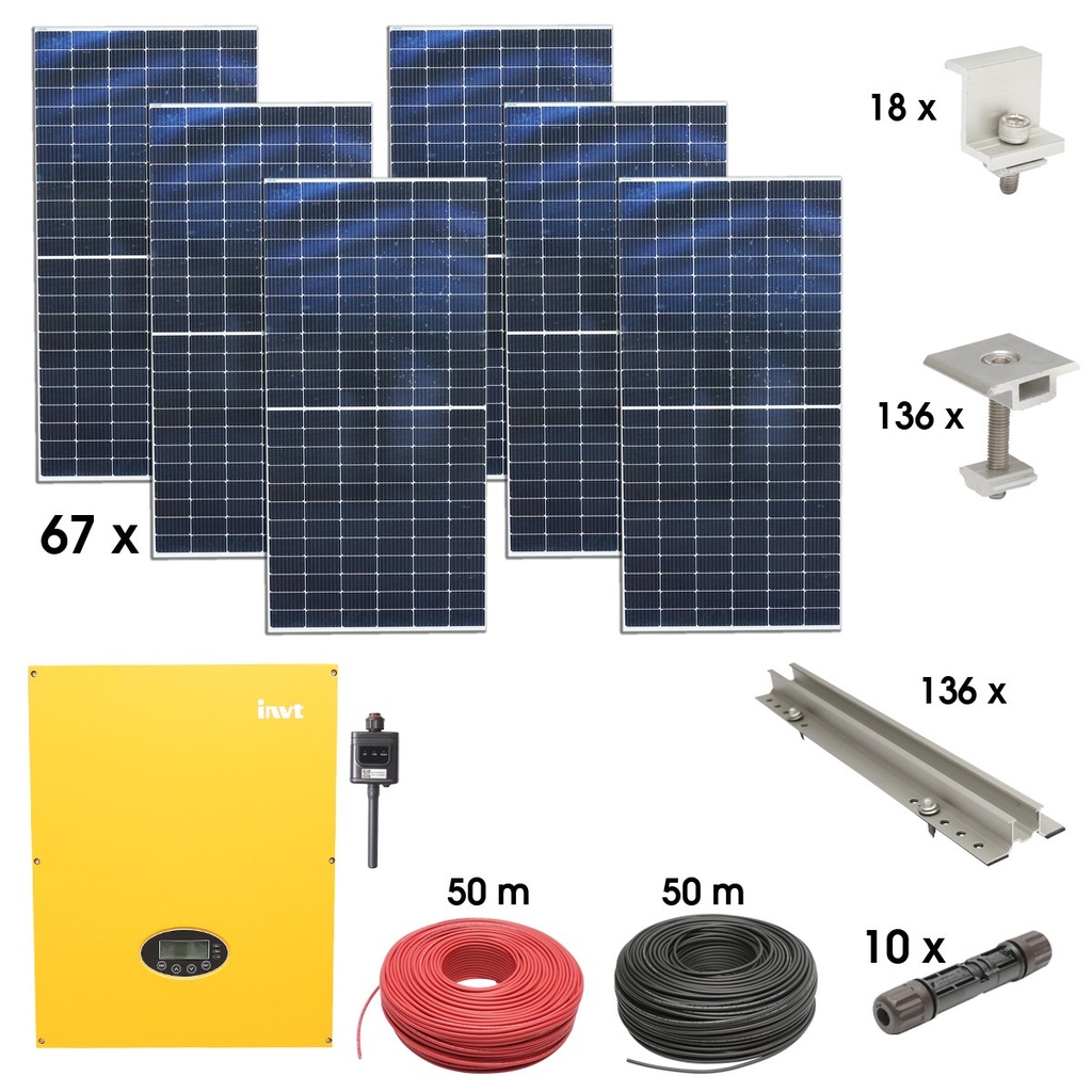 Kit sistem solar fotovoltaic trifazic ON-GRID 30KW cu panouri 67x450W prosumator WIFI cu sistem fixare pentru panouri sandwich